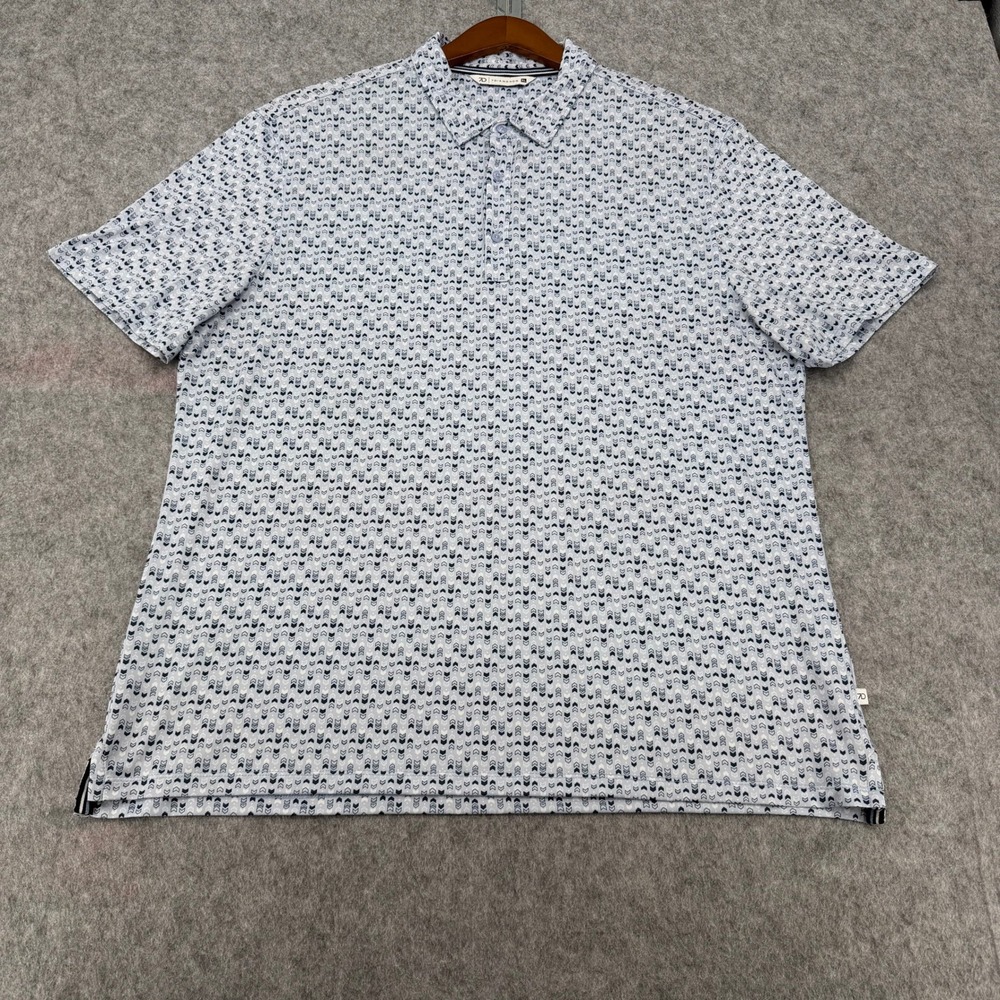 7 Diamonds Mens XL Blue Geometric Chevron Short Sleeve Polo Shirt Golf Casual